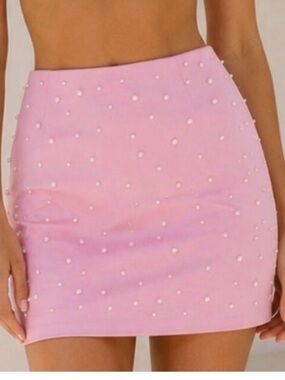 Pearl-Embellished Pink Mini Skirt MEGAN MORONEY